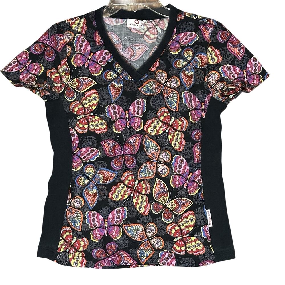 White Cross Scrub Top Size Small Butterfly Women’s